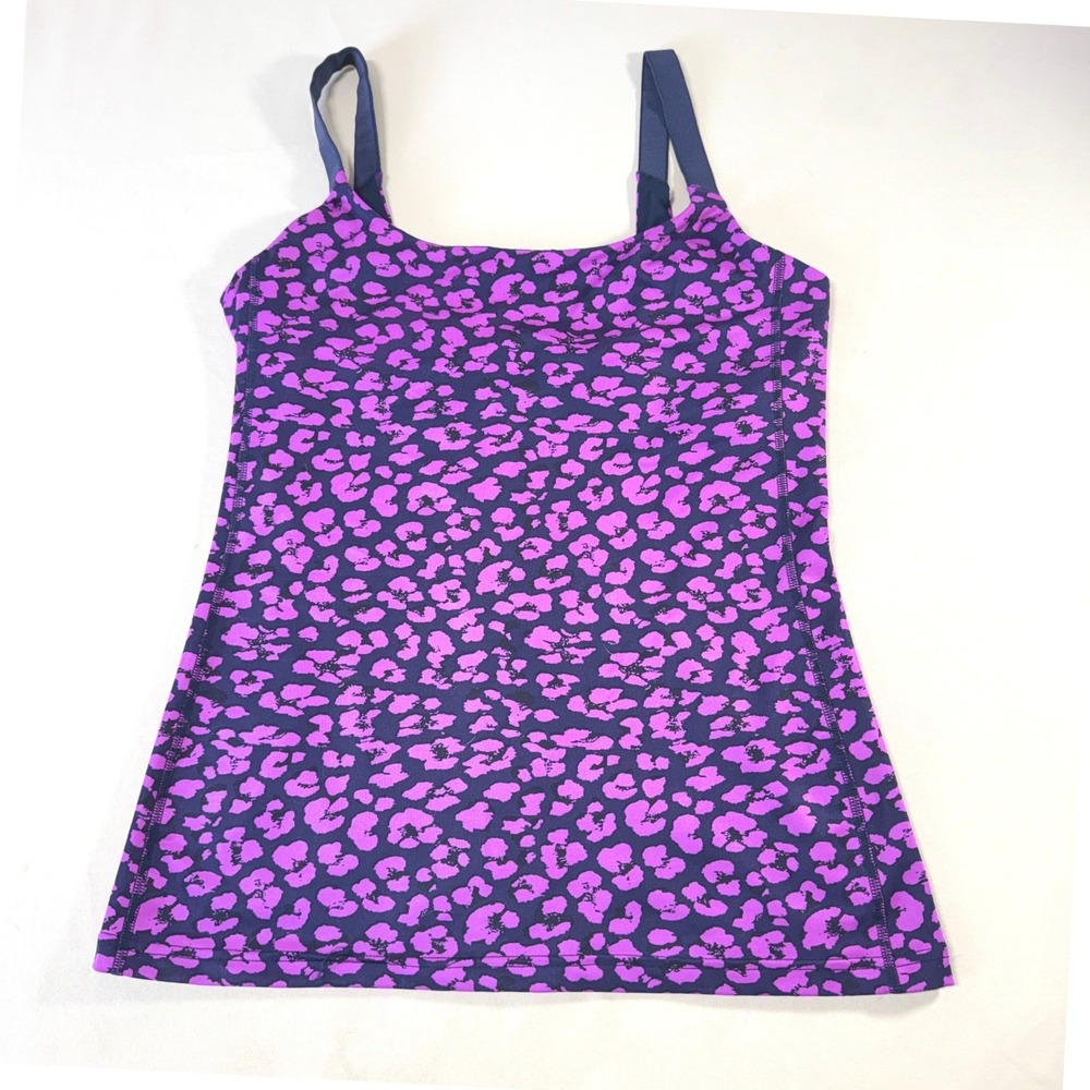 Lululemon Barre None Tank Mini Cherry Cheetah Ultra Violet Size 8 Sporty Gym GUC